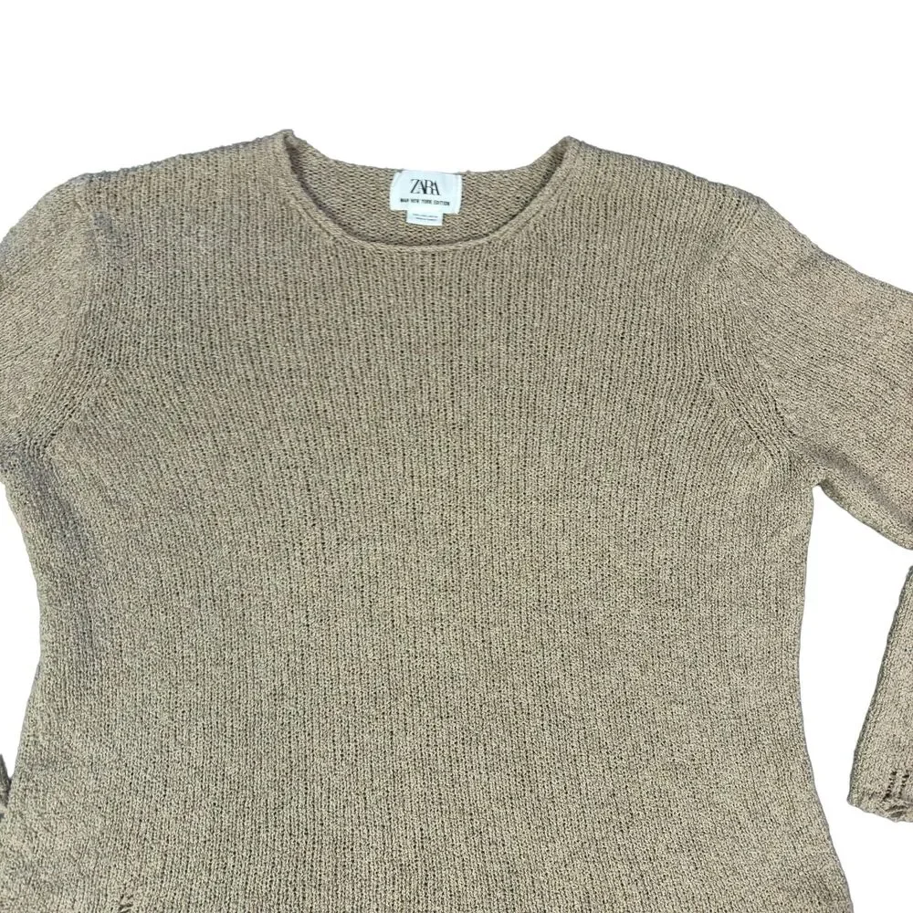 Zara Man New York Edition Men's L Taupe Distressed Knit Grunge Sweater